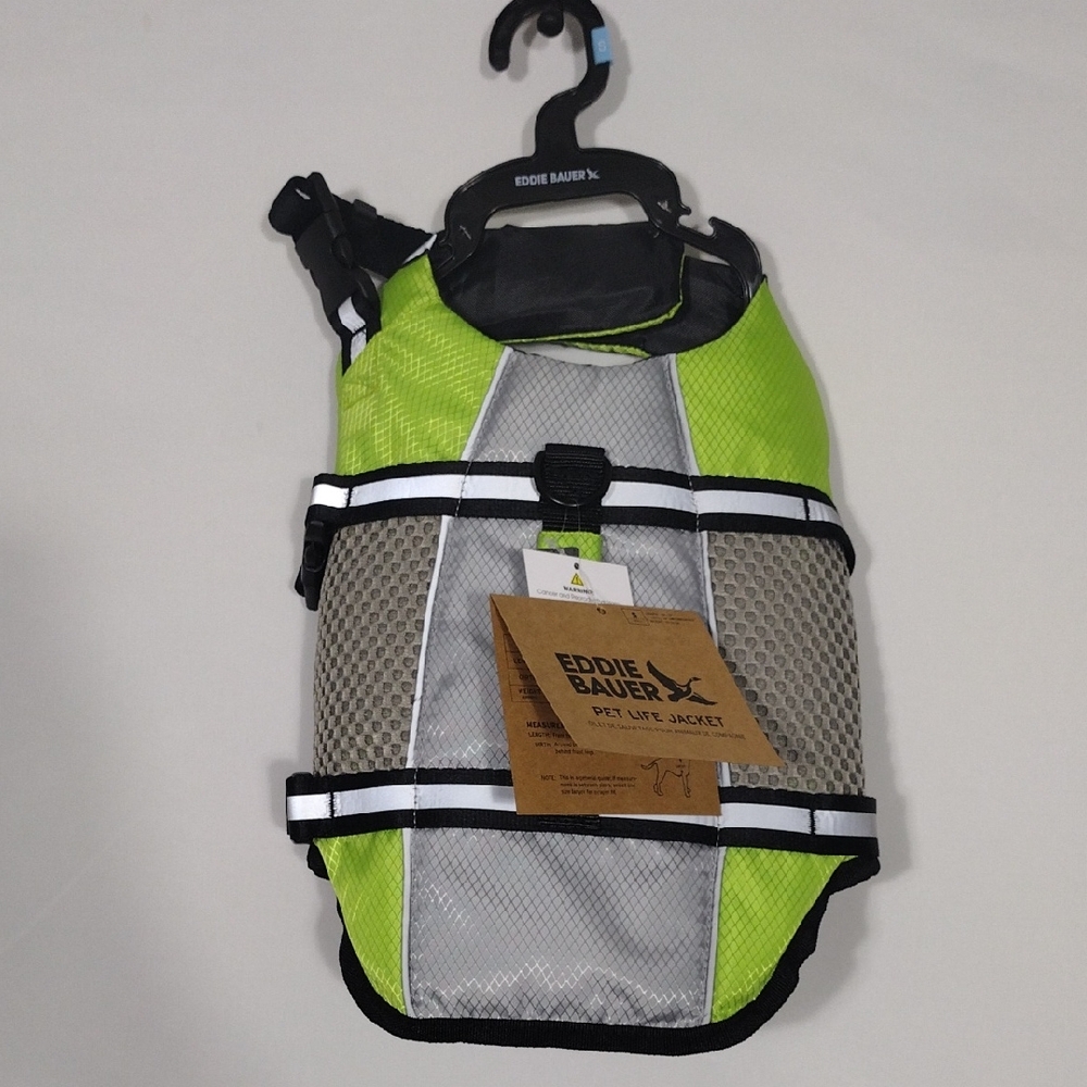 NWT Eddie Bauer Neon Green Pet Life Jacket Size Small 10-20 Lbs